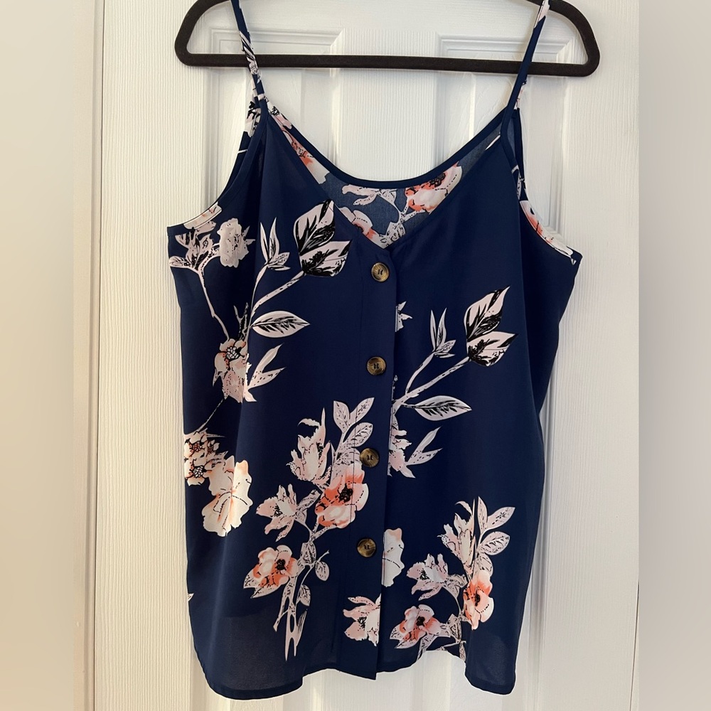 Navy Floral Button Tank